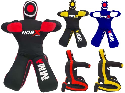 NASX Sports Sitting Grappling Dummy Canvas Jujutsu MMA Wrestling Judo Karate Boxing 4FT 5FT 6FT Unfilled (Black and Yellow, 5)