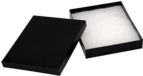 Noble Cardboard Jewellery Boxes Pack – 15.24 x 12.7 x 2.54 cm (10, Black) | Bulk Small Gift Boxes with Lids & Cotton Fill | Jewellery Packaging Boxes for Shipping, Small Business & Accessories