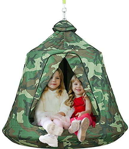 TLSUNNY Hanging Tree Tent for Kids Adults, Hanging Tents Indoor Outdoor 45 H x 44 Diam, Portable Waterproof Play Tent w/LED Lights String, Tree House Swing Pod, Hangout Huggle pod Ceiling Hammock