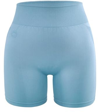 STARK SOUL® Kurze Sport Leggings Damen, Seamless, Opaque, Fitnessshort, Farbe: Hellblau, Größe: M