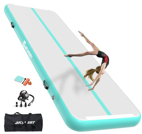 AKSPORT Luftmatta Track-gymnastikmatta, 3/4/5/6 m, uppblåsbar gymnastikmatta, gymnastikmatta, tumbling-mattor, 10/20 cm hög med luftpump för hemmet, tumling/gymnastikhall/utbildning/cheerleading