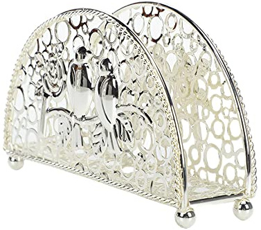 Hosoncovy Metal Napkin Holder Paper Napkin Stand Metal Paper Napkin Storage Tray Paper Tissue Dispenser，Mail Letter Sorter Rack，Countertop Paper Tissue Dispenser for Dining Table and Kitchen (Silver)