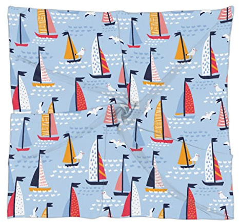 Tavisto Seagull Sailboat Square Silk Hair Scarf for Women, Lightweight Summer Head Scarf for Girls Wedding Travel Yoga Handkerchief Shawl Sunscreen Scarves Hair Accessories 23.6 Inches