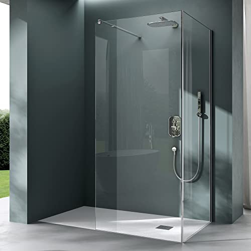 Mai & Mai Duschwand Duschabtrennung 120x120cm Walk-In Dusche 8mm Klarglas ESG-Sicherheitsglas mit Nanobeschichtung Rechteckiger Stabilisator BremenL