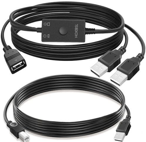 HOXIBSL USB-skrivarkabeldelare 1 i 2 uttag, skrivardelare för två datorer, dubbel USB-hane till hona kompatibel skrivare, skanner eller andra USB-enheter
