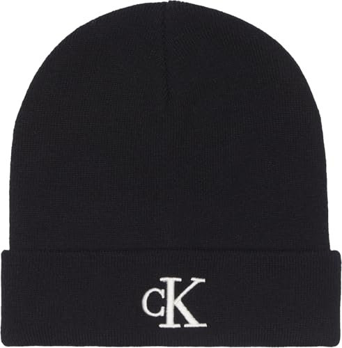 Calvin Klein Damen Monogram Embro K60K612319 Beanie, Black (Black/Bone White), OS