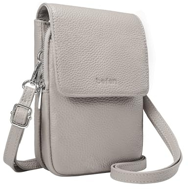 befen Soft Leather Cell Phone Bag for Women Small Crossbody Phone Bag for Women Mini Grey Ladies Purse RFID Function Shoulder Bag for Shopping