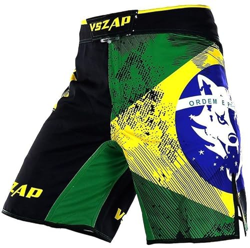 VSZAP Brazilian MMA Shorts Kurze Sporthose für Herren | Sport Muay Thai Boxen BJJ Grappling Sparring Martial Arts (DE/NL/SE/PL, Alphanumerisch, M, Regular, Regular, Schwarz)