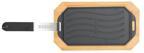 Plancha de hierro fundido con bandeja de madera, mango extraíble de acero inoxidable con acabado mate 33 x 16,5 cm Mejillones by Ezooza