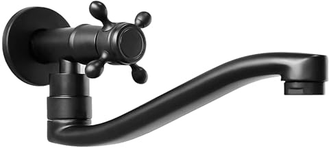 KOPYFANTAP Rubinetto a Parete Acqua Fredda Nero, Girevole a 360° Rubinetti da Esterno a Muro Giardino, Monocomando Rubinettos a Parete per Cucina Lavello Bagno Lavabo, G1/2 (21 cm)