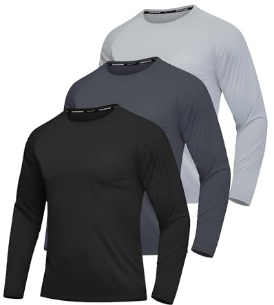 FUXERT 3er Pack Langarmshirt Herren Rashguard UV Shirt UPF 50+ Schnelltrocknend Sport Tshirts Für Outdoor Surfen Schwimmen Running(BKDGLG XXL)