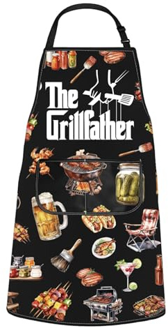 JTOUK The Grill Master Kitchen Apron Father’s Day Gift Cooking Grilling BBQ Apron Gift for Men's Birthday (Grill Apron EU)
