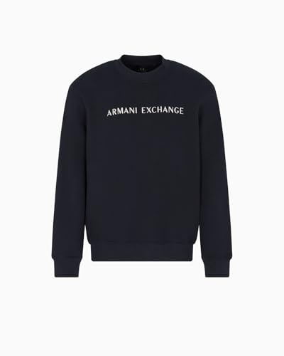 Armani Exchange Felpa da Uomo a Maniche Lunghe, con Logo Lettering Round Collar, Blu, XS, Navy Scuro, XS