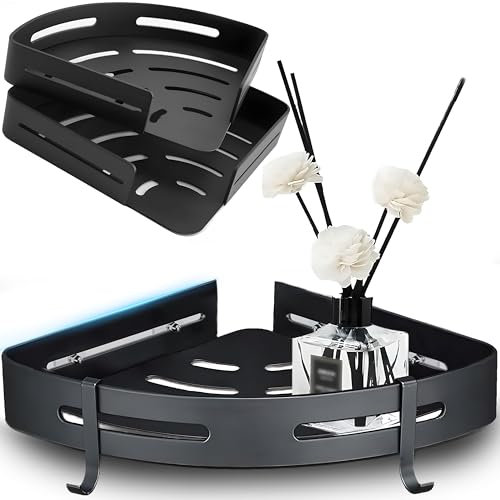 Retoo 2 Stück Eckablage Regal Duschablage Duschregal 19x26x3cm Abgerundete Kanten Korrosionsbeständigkeit Regal Montageelemente Lieferumfang enthalten für Badezimmer Küchen Aluminium Schwarz