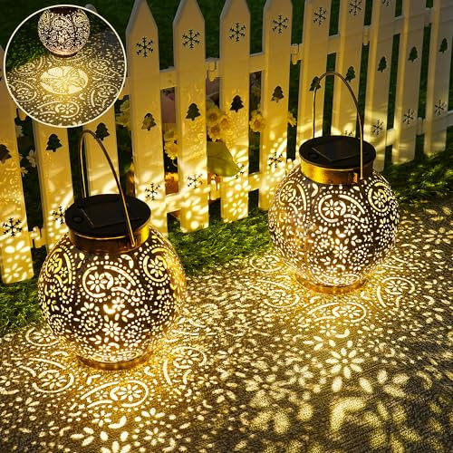 Solarlampen für Außen, Solarleuchten Balkon 2 Stück Solarleuchte Hängend Outdoor IP65 Wasserdicht Gartendeko für Draußen Balkon Deko, LED Vintage Laterne für Terrassen, Garten, Tisch