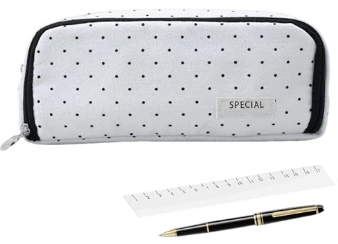 Simple Pencil Case - Large Capacity Makeup Bag | Soft Organizer Pouch for Pens, Scissors, Rulers, Erasers, Magazines, Office, College, School, Travel, E Supplies, Black and White, Consulte la