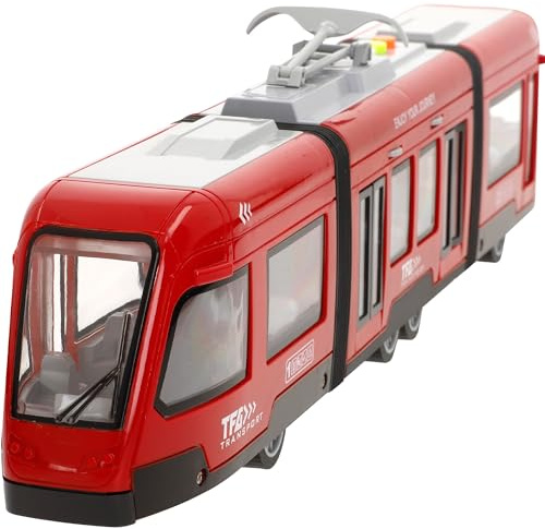 COLORBABY Speed & Go Tren de Juguete, Rojo, Escala 1:16, 44 cm, Puertas abatibles, Luces y Sonidos, Sistema de fricción, Tranvía Urbano, Juguetes para niños 3 años (49809)