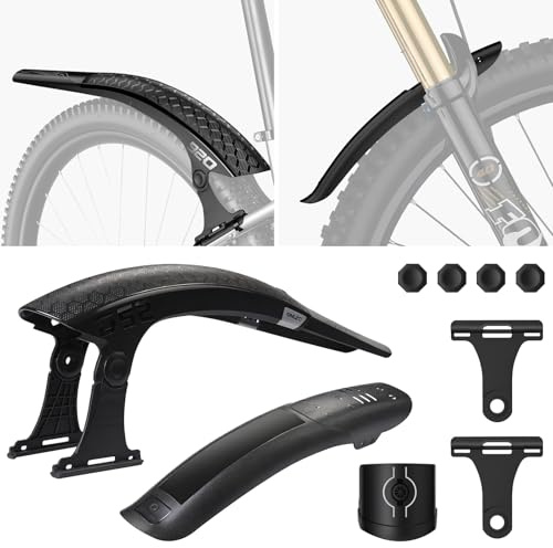 Euablfo Fahrrad Schutzblech Set Mountainbike, Fahrrad Schutzblech, Bohrungsfreie Montage, Winkel Einstellbar, Mudguard MTB Vorne & Hinten, Universeller Spritzschutz Schwarz, 24-29 Zoll
