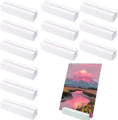 LEOUEANR Paquete de 12 soportes para tarjetas de lugar de madera blanca, elegantes soportes para tarjetas de mesa para recepción de boda, menús de restaurante, pantallas de números de mesa, soportes