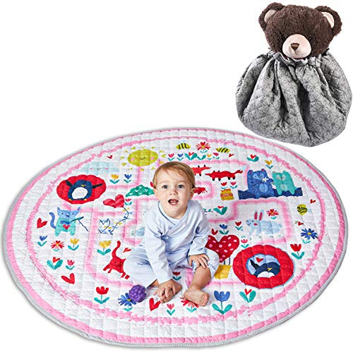 Winthome Borsa per Giocattoli, 2-in-1 Sacco Portagiochi 150cm Grande Capacità Tappeto Bambini, Addensare Antiscivolo Tappeto Bambini, Ideale per un Veloce la Raccolta Giocattolo(Rosa)