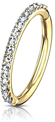 NewkeepsR 16G×10mm Gold Diamante Surgical Steel Hypoallergenic Conch Piercing Jewellery Earring Hoop, Cartilage Clicker Segment Ring Rounded Clear Orbital Crystal Zirconia