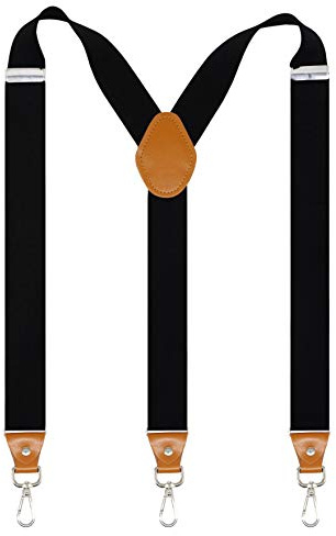 Doloise Mens Suspenders with 3 Swivel Hooks Belt Loops 1.4 Inch Wide Heavy Duty Adjustable Braces (Black)
