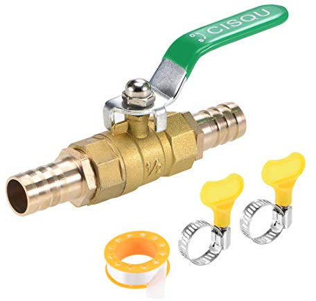 Sourcing map Vanne d'arrêt à bille 16 mm pour tuyau d'arrosage 16 mm vers tuyau d'arrosage 16 mm, raccords de tuyau, vanne en laiton avec colliers de serrage et ruban d'étanchéité fileté, 1 lot