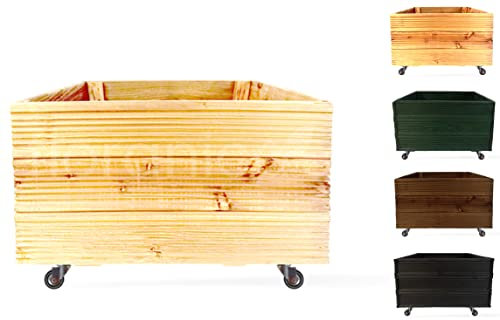 Floranica Vaso di Fiori fioriera con grigliato Vaso di Legno Larice per Erbe Fiori Interno ed Esterno Fori di drenaggio Portafiori Piante Rettangolare 4 rotelle 50cm x 53cm x 28cm Non impregnato