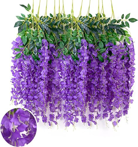 Estanofur State 12 Pezzi Ghirlanda Fiori Artificiali, Fiori Finti per Decorazioni Per Glicine 110 cm di Lunghezza, Adatte per Matrimonio Decorazioni, Arco Matrimonio, Giardino, Festa, ecc (porpora)