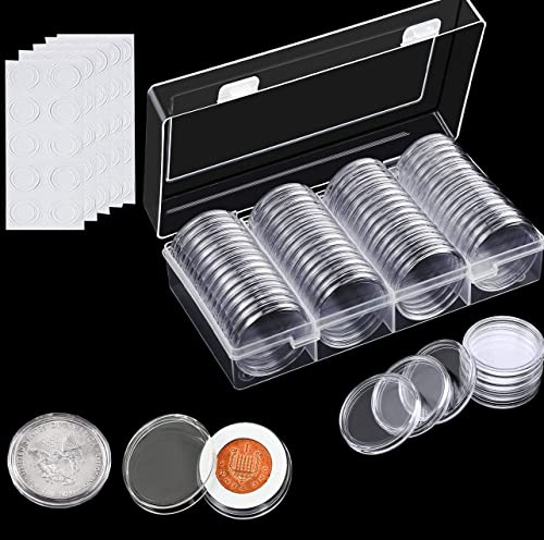 MZSX100 pièces Capsules Porte-Monnaie et 4 Tailles (20/25/27/30 mm) Joint de Protection en EVA, Album Rond en Plastique avec boîte d'organisation de Stockage pour Fournitures de Collection