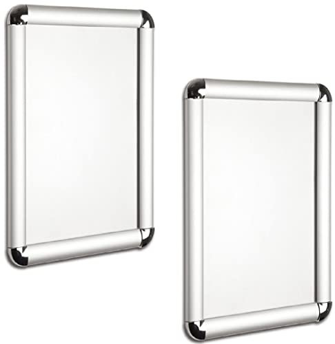 2 X A4 Wall Mounted Matt Silver Aluminium Snap Shut Frame, Snap Frames With Round Corner wall decoration, 25mm Silver Snap Frame Poster Holder Retail Display SIZES A4