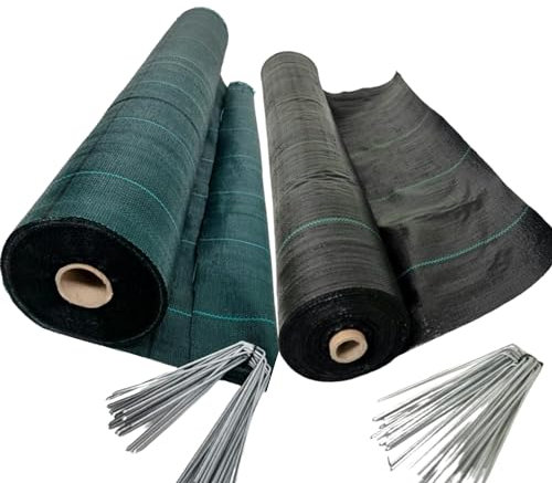 PINTO FERRAMENTA E-COMMERCE Telo Pacciamatura Anti Erbaccia Antialghe per Campeggio Piante Ortaggi Orto Giardino Calpestabile Riutilizzabile Verde o Nero con 20 Picchetti in Omaggio (1.5x10mt, Verde)