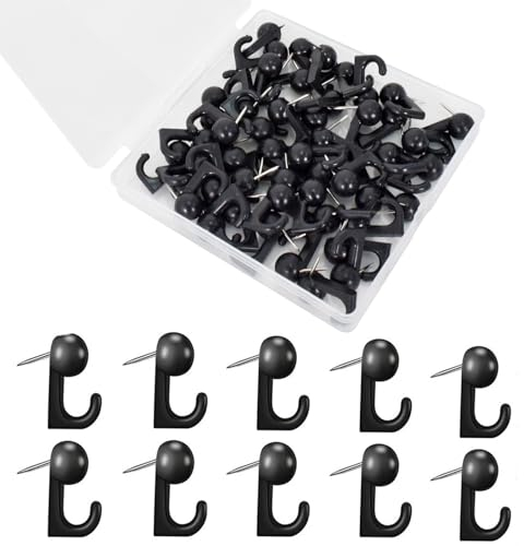 Reißzwecken Haken Kunststoff 50 Stück Push Pin Haken Köpfe Pin Tacks Stecknadelaufhänger Reißnägel Haken Pinnnadeln Reißnägel Mit Haken Für Büro Schule Heim Dekoration Push Pin Aufhänger (Schwarz)