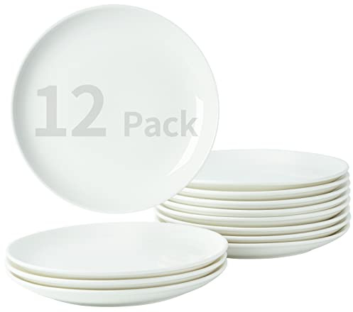 TAMAYKIM 7 Inch Porcelain Dessert Plates, Appetizer Plates 12 Pcs, Small Dinner Plate, Round Dinnerware Sets, Scratch Resistant, Microwave, Oven and Dishwasher Safe, White