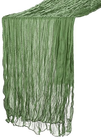QUARKZMAN 11Ft Tovaglia Tavola Stamigna, 35 x 134 Pollici Rustico Garza Tovaglia Puro Runner per Matrimonio Festa Matrimonio Decorazioni Tavolo, Verde