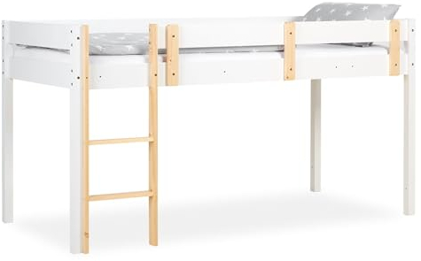Homestyle4u 2524, Kinderbett 90x200 mit Rausfallschutz Hochbett Kinder mit Treppe Weiß Holz Kiefer