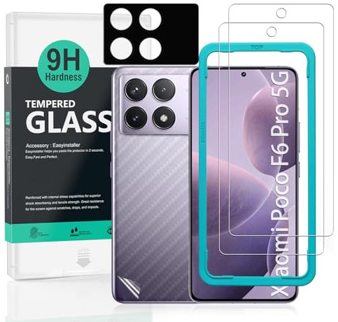 Ibywind 2 Pezzi Vetro Temperato per Xiaomi Poco F6 Pro 5G 6,67,con 1 Pezzo Pellicola Fotocamera,Pellicola posteriore da 1 pezzo,Anti Graffio,Pellicole Protettive con Durezza 9H