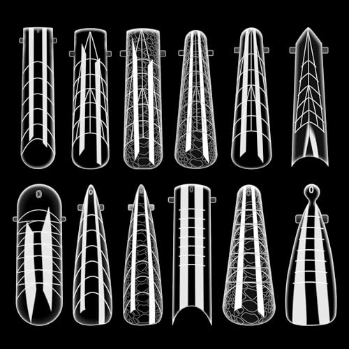 Dual Forms for Poly Nail Gel, 144PCS Dual Nail Forms Molds, Acrylic Full Cover False Nail Tips, 12 Styles 12 Sizes Scale for Manicure Extension