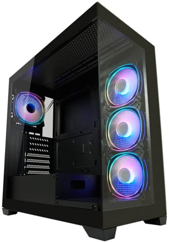 LC-Power Gaming 715 W sömlös Pale X Midi-Tower ATX-spelhölje, med 4 120 mm ARGB-husfläktar, I/O-panel, RGB-moderkortsprogramvara, fram- och sidofönster av härdat glas (svart)