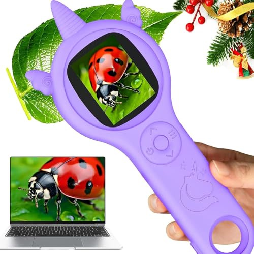 Daxiongmao Microscope for Kids, Kids Miniscope, Mini Digital Microscope for Kids Educational Science Toys, Christmas Birthday Gifts for Age 3 4 5 6 7 8 Girls&Boys (Purple)