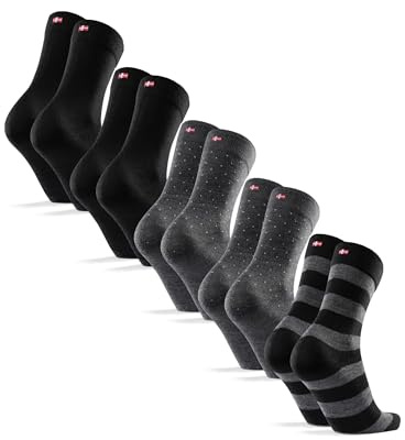 DANISH ENDURANCE Chaussettes en Laine Mérinos pour Hommes, Lot de 3 ou 5, MC (2xNoir, 2xPois Gris, 1xRayures Grises), 43-47