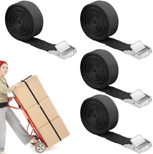 Lot De 4 Sangle,Sangles 2 M,Sangle A Cliquet,Sangles D'arrimage,Sangles De Fixation Réglables avec Fermeture À Pince pour Le Transport, Le Fret, Le Camping, Les Bagages (Noir)