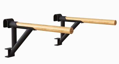 JK FITNESS Spallière suédoise multifonctionnelle en bois et acier | Barre de traction et prises Dip | Escalier pour gymnastique, échelle suédoise, espalier de gym ou maison | robuste (barre de plongée