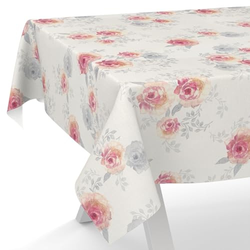 ANRO Vaxduk, bordsduk, tvättbar, vaxbordsduk, trädgårdsbordsduk, vattenavvisande, 240 x 140 cm, skärkant rosor
