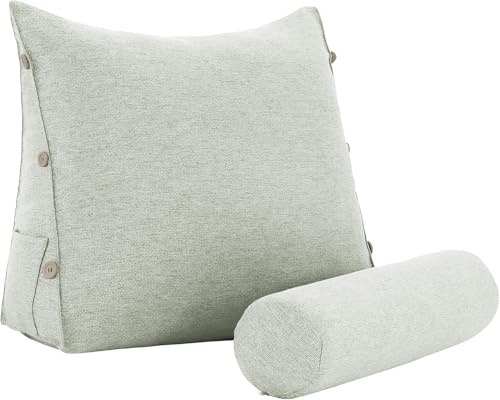 strusery Almohada de lectura para adultos - Almohada de apoyo para la espalda de la cama con cojín lumbar, almohada para sentarse para leer, ver la televisión y relajarse (poliéster-blanco)