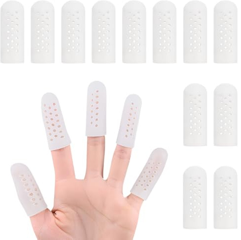 AFCJLTO 10 Piezas Protector de Dedos, Manga de Dedos, protectores de dedos de gel con orificios de aireación, protectores de dedos para puntas de los dedos, protectores de dedos transpirables, Blanco