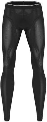 Freebily Herren Transparente Leggings Mit Bulge Pouch Männer Sport Unterwäsche Unterteile Training Fitness Tights Schwarz XXL