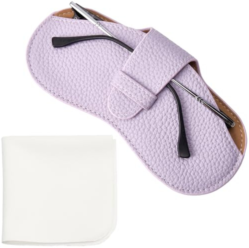 CREATCABIN Glasses Case Slim Sunglasses Case Bag Leather Portable Lightweight Travel Eyeglasses Spectacle Holder Pouch Cover with Soft Cleaning Cloth Gift for Women Men Holiday 6.9x3.4 Inch Lilac