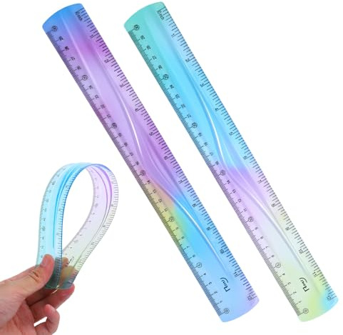 2 Stück Flexibles Lineal 30 cm Biegsame Schullineale, Farbverlauf Kunststofflineal mit Zoll und Zentimetern für Schule, Klassenzimmer, Büro