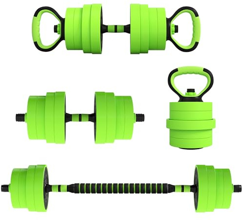 SPORTNOW Juego de Mancuernas Ajustables 4 en 1 30kg, Juego de Pesas como Kettlebell, Barra, Mancuernas o Soporte para Flexiones, Equipo de Fitness para Hombres y Mujeres, Casa Gimnasio Verde